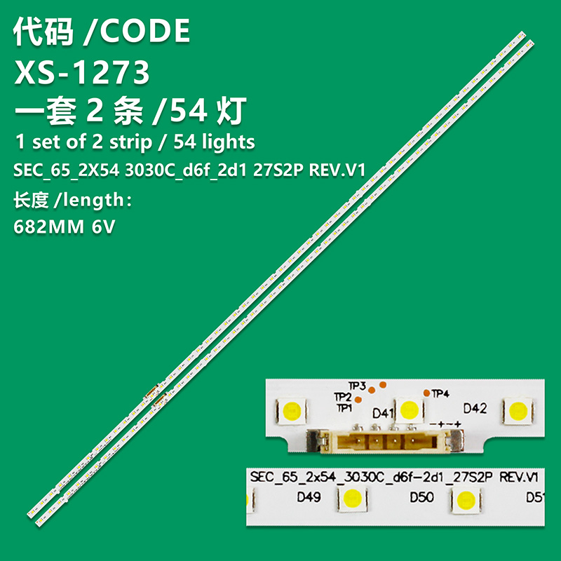 XS-1273  2pcs LED Strips for Samsung SEC_65_2X54 3030C_d6f_2d1 BN96-44814A UN65MU6290V