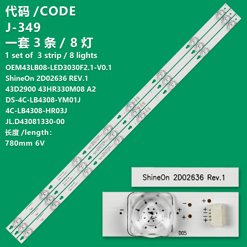 J-349 New LCD TV Backlight Strip 43D2900 43HR330M08 A2 JL.D43081330-00 For TCL L43P1A-F LE43F1B